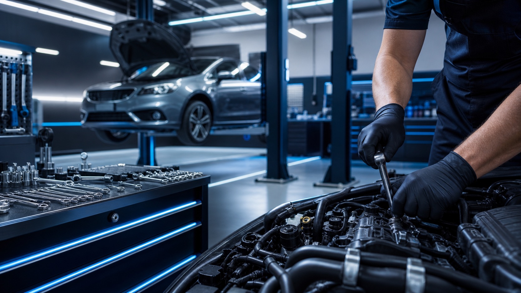 Technician working in a modern garage