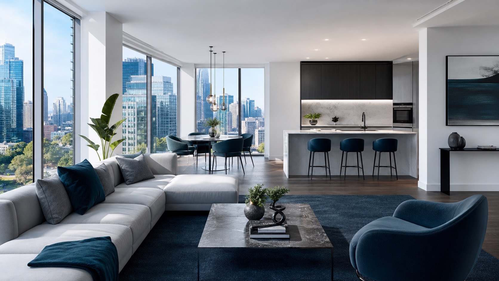 Light-filled apartment overlooking the city