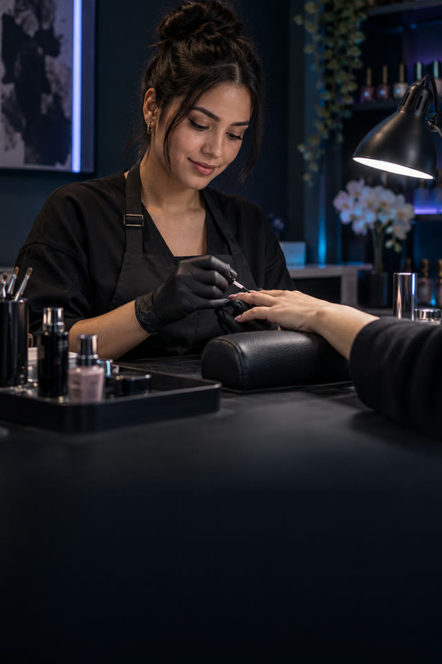 Careful manicure in a salon